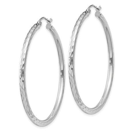 Sterling Silver Hoop Earrings, Large Diamond-Cut Textured Hoops with Latch Back Closure