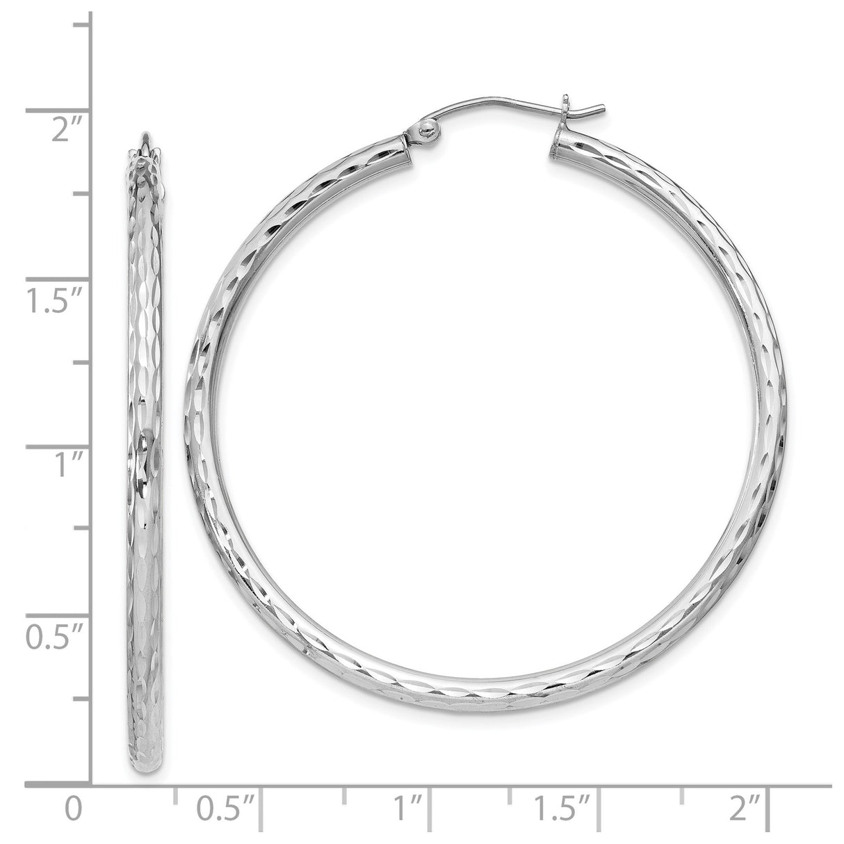 Sterling Silver Hoop Earrings, Large Diamond-Cut Textured Hoops with Latch Back Closure