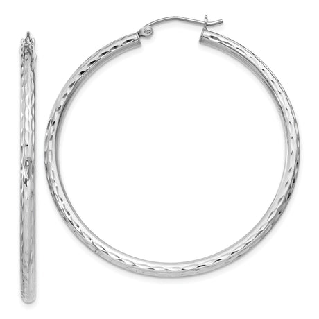 Sterling Silver Hoop Earrings, Large Diamond-Cut Textured Hoops with Latch Back Closure