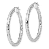 Sterling Silver Hoop Earrings, Diamond Cut Textured Round Hoops with Hinged Closure for Women