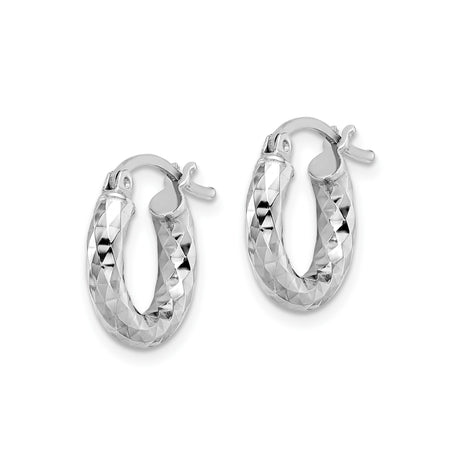 Sterling Silver Hoop Earrings, Diamond Cut Textured Design, Faceted Hammered Finish