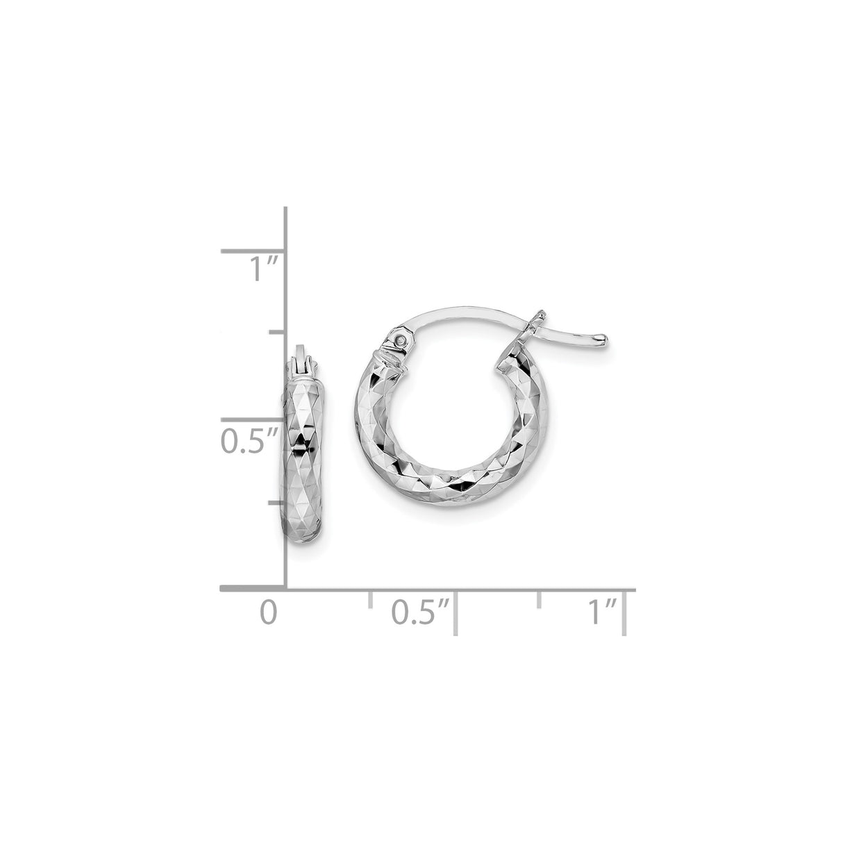 Sterling Silver Hoop Earrings, Diamond Cut Textured Design, Faceted Hammered Finish