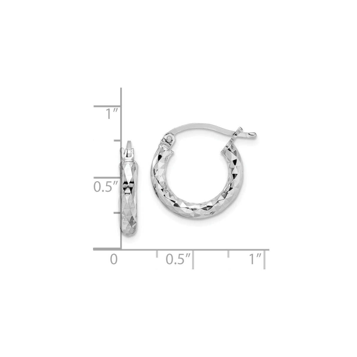 Sterling Silver Textured Diamond Cut Hoop Earrings with Faceted Surface for Women