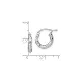 Sterling Silver Hoop Earrings with Diamond Cut Texture, Rhodium Plated Latch Back Design
