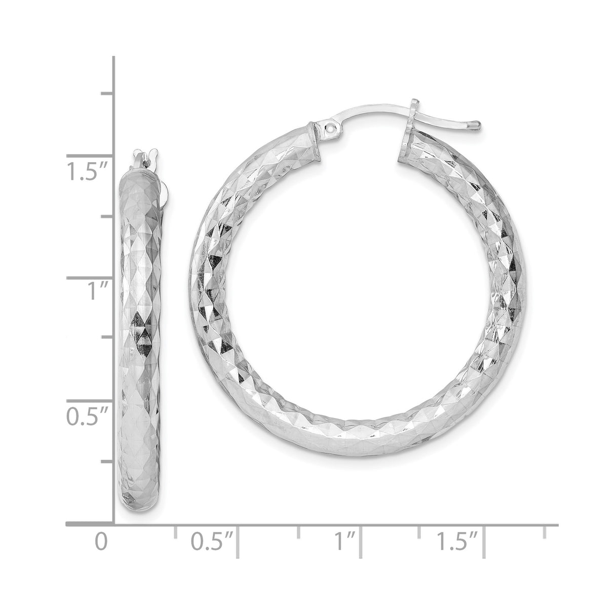 Sterling Silver Hoop Earrings, Diamond-Cut Textured Round Hoops with Hinged Closure