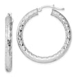 Sterling Silver Hoop Earrings, Diamond-Cut Textured Round Hoops with Hinged Closure