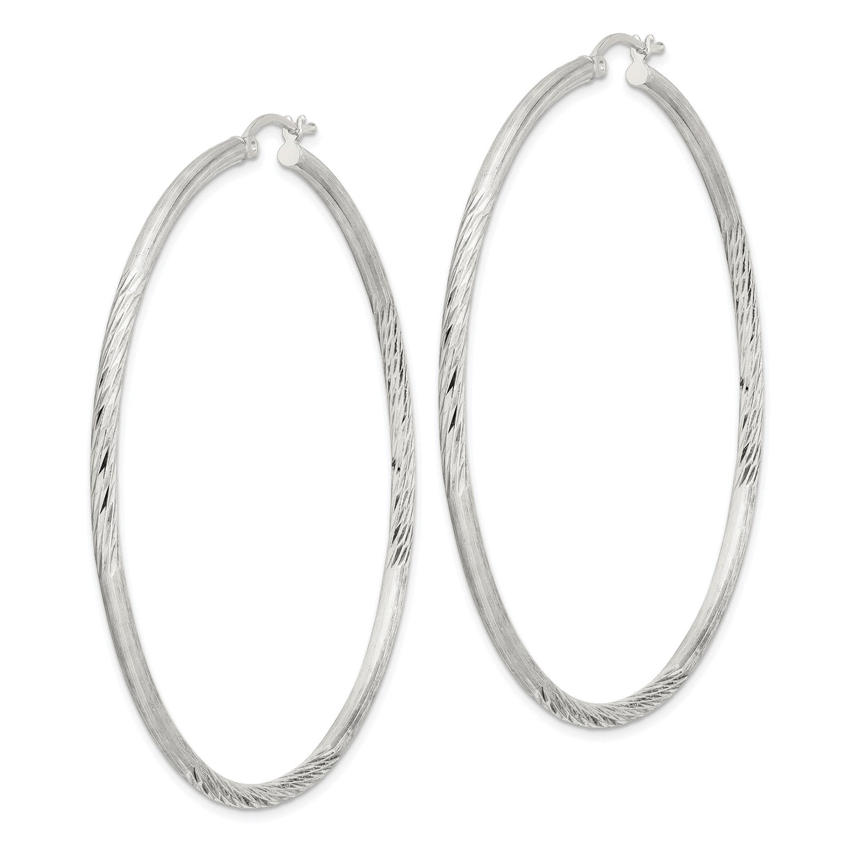 Sterling Silver Hoop Earrings, Twisted Textured Round Design, Lightweight Modern Style for Women