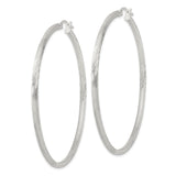 Sterling Silver Hoop Earrings with Brushed and Diamond-Cut Finish, Medium Round Lightweight Style