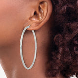 Sterling Silver Hoop Earrings with Brushed and Diamond-Cut Finish, Medium Round Lightweight Style