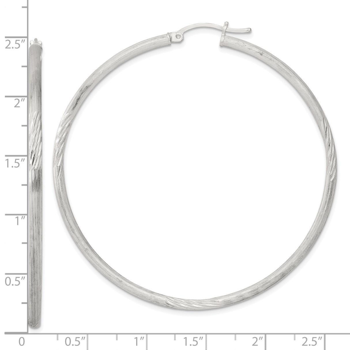 Sterling Silver Hoop Earrings with Brushed and Diamond-Cut Finish, Medium Round Lightweight Style