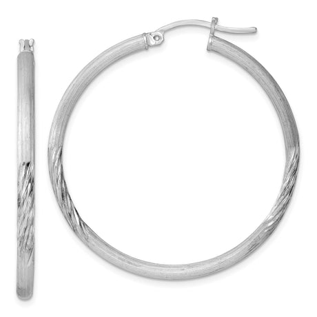 Sterling Silver Hoop Earrings, Diamond-Cut Textured Tube, Lightweight Classic Round Design
