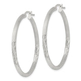 Sterling Silver Hoop Earrings, Twisted Textured Design with Polished Mirror Finish