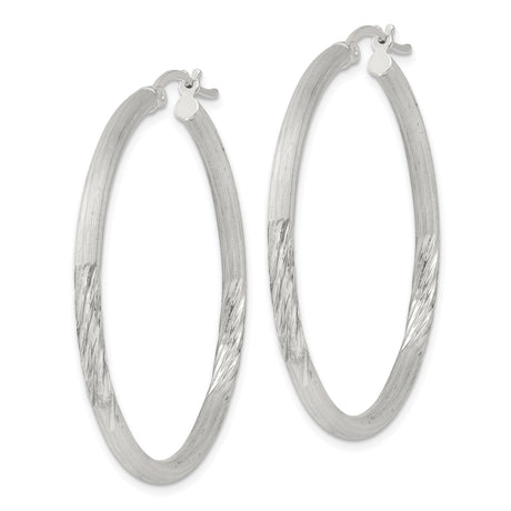 Sterling Silver Hoop Earrings, Twisted Textured Design with Polished Mirror Finish