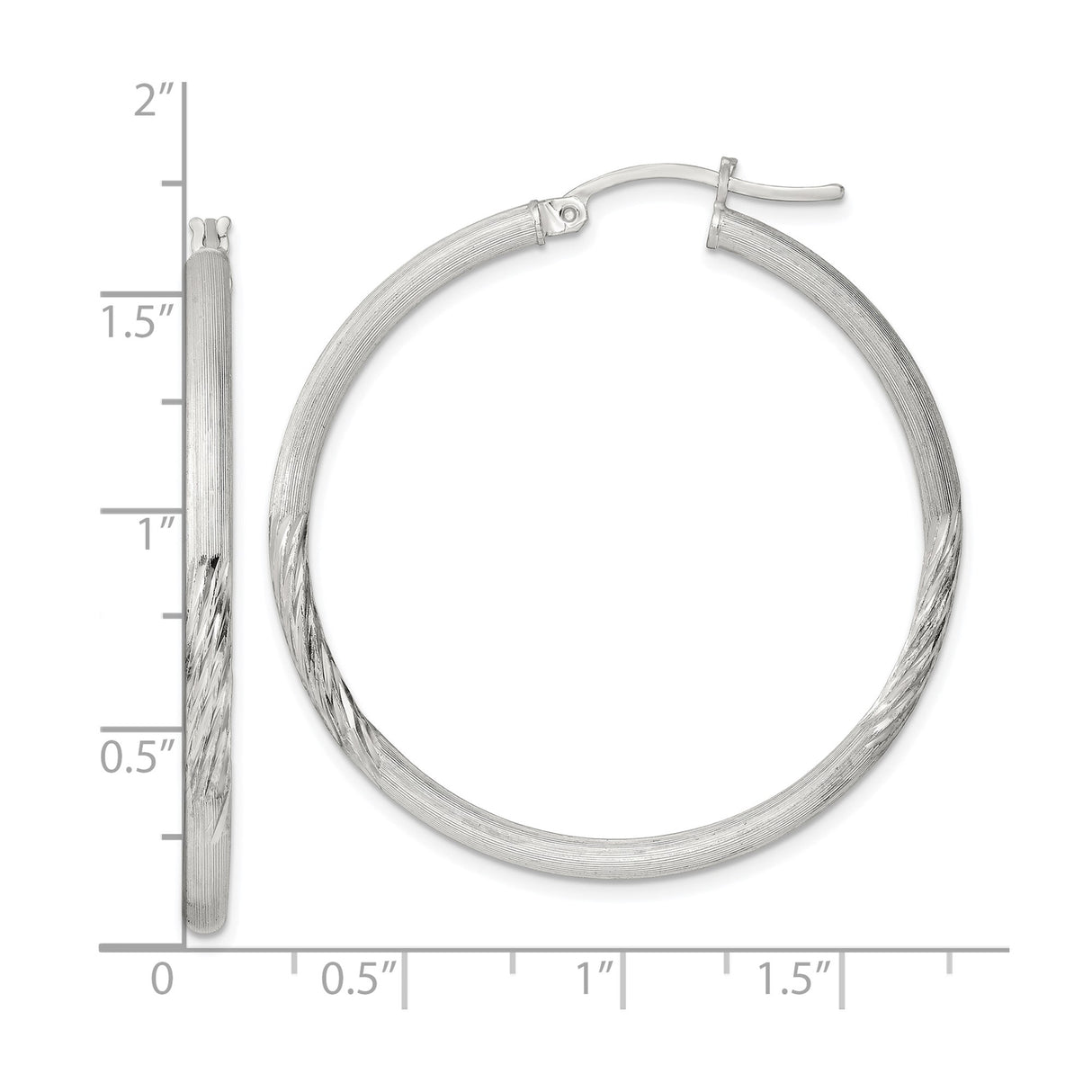 Sterling Silver Hoop Earrings, Twisted Textured Design with Polished Mirror Finish