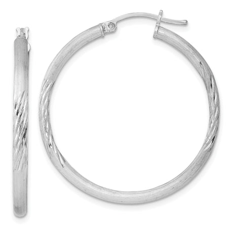 Sterling Silver Hoop Earrings, Diamond-Cut Textured Large Round Tube Style
