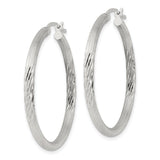 Sterling Silver Hoop Earrings, Textured Diamond-Cut with Polished Satin Finish, Lightweight Classic Style