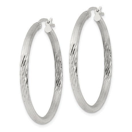 Sterling Silver Hoop Earrings, Textured Diamond-Cut with Polished Satin Finish, Lightweight Classic Style