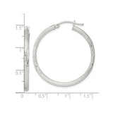 Sterling Silver Hoop Earrings, Textured Diamond-Cut with Polished Satin Finish, Lightweight Classic Style