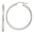 Sterling Silver Hoop Earrings, Textured Diamond-Cut with Polished Satin Finish, Lightweight Classic Style