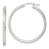 Sterling Silver Hoop Earrings, Textured Diamond-Cut with Polished Satin Finish, Lightweight Classic Style