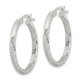 Sterling Silver Hoop Earrings, Twisted Diamond Cut Textured Design with Satin Finish