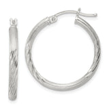 Sterling Silver Hoop Earrings, Twisted Diamond Cut Textured Design with Satin Finish