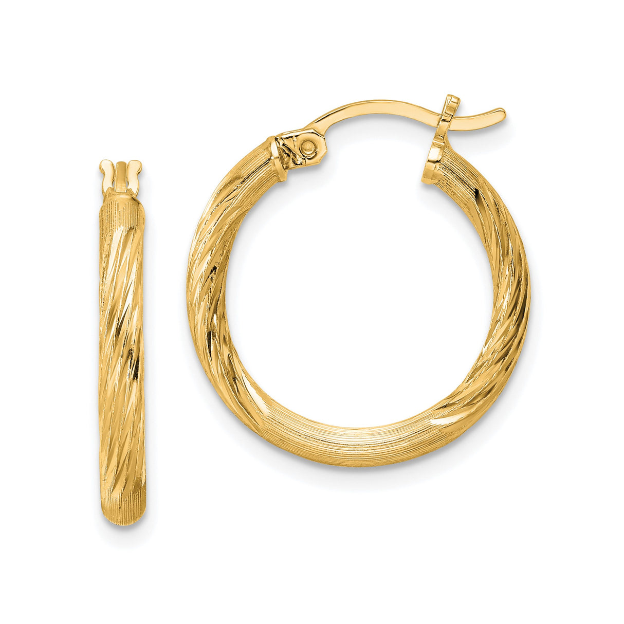 Sterling Silver Twisted Hoop Earrings, Gold Plated with Textured Satin Finish for Women