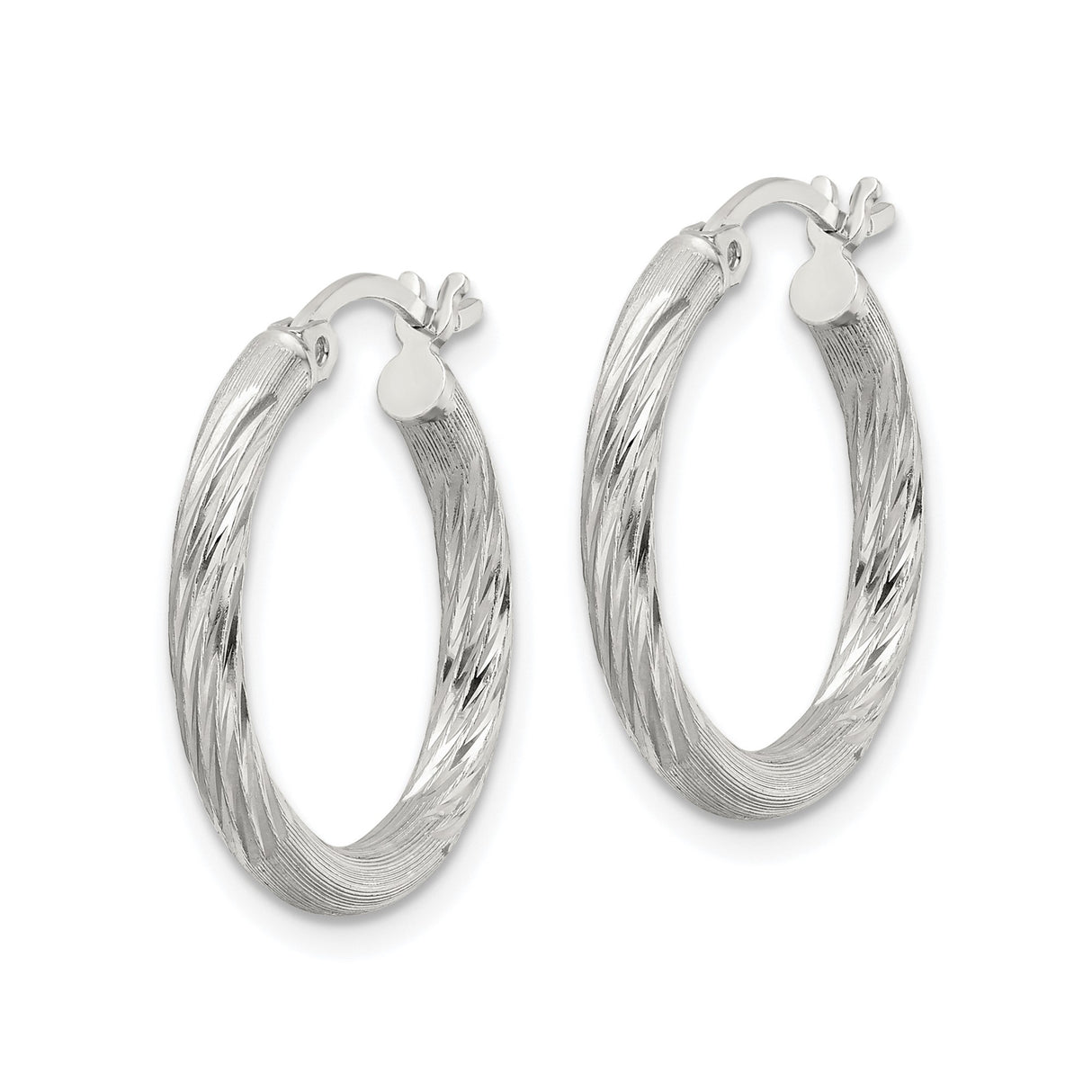 Sterling Silver Hoop Earrings with Twisted Texture and Polished Finish, Latch Back Closure