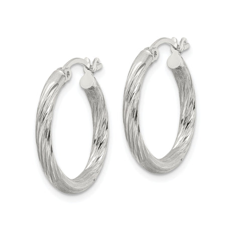 Sterling Silver Hoop Earrings with Twisted Texture and Polished Finish, Latch Back Closure