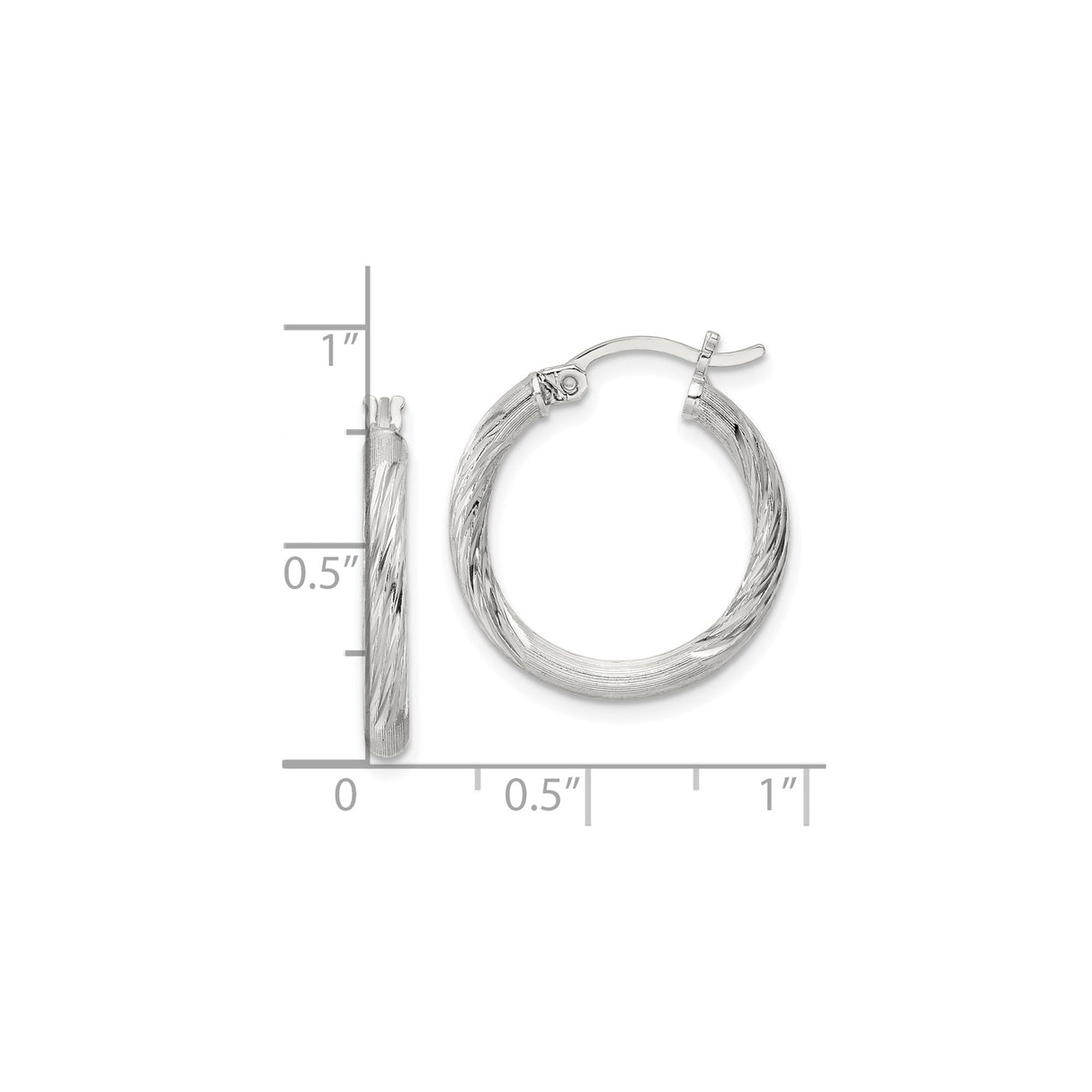 Sterling Silver Hoop Earrings with Twisted Texture and Polished Finish, Latch Back Closure