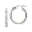 Sterling Silver Hoop Earrings with Twisted Texture and Polished Finish, Latch Back Closure