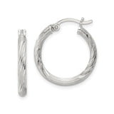 Sterling Silver Hoop Earrings with Twisted Texture and Polished Finish, Latch Back Closure