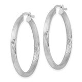 Sterling Silver Hoop Earrings with Twisted Brushed Finish, Lightweight Textured Round Design