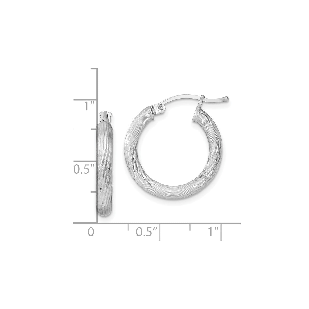 Sterling Silver Hoop Earrings with Diamond Cut Twisted Design and Polished Finish