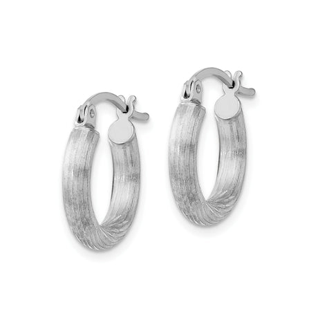Sterling Silver Hoop Earrings with Brushed Finish and Subtle Swirl Pattern for Women
