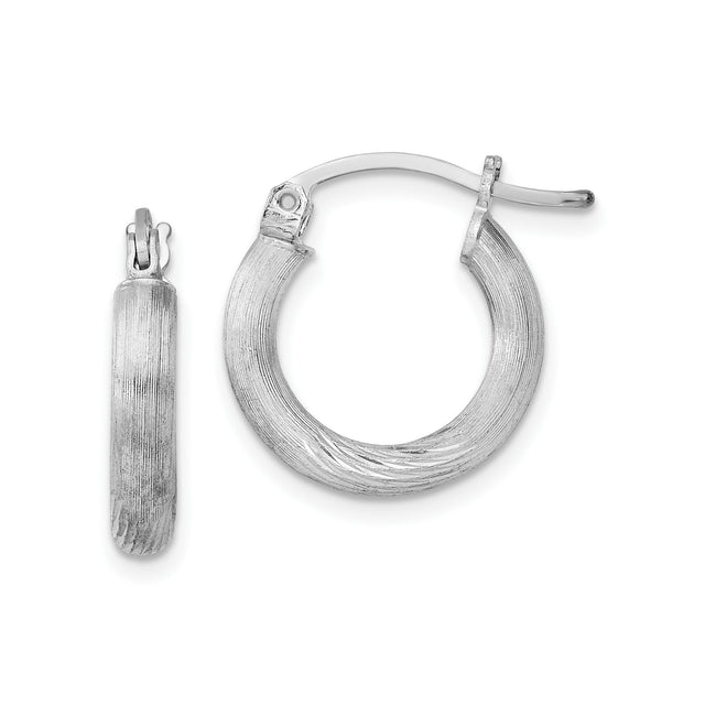 Sterling Silver Hoop Earrings with Brushed Finish and Subtle Swirl Pattern for Women