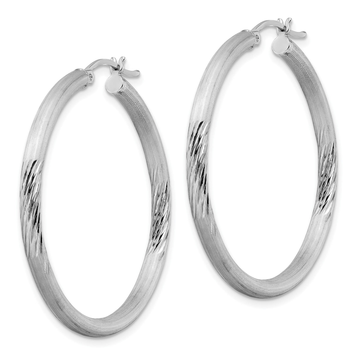 Sterling Silver Hoop Earrings, Textured Brushed and Diamond-Cut Finish, Hinged Closure