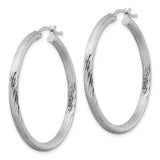 Sterling Silver Hoop Earrings, Textured Brushed and Diamond-Cut Finish, Hinged Closure
