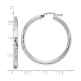 Sterling Silver Hoop Earrings, Textured Brushed and Diamond-Cut Finish, Hinged Closure