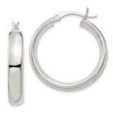 Sterling Silver Hoop Earrings, Medium Round Polished Hoops with Latch Back, Minimalist Classic Design