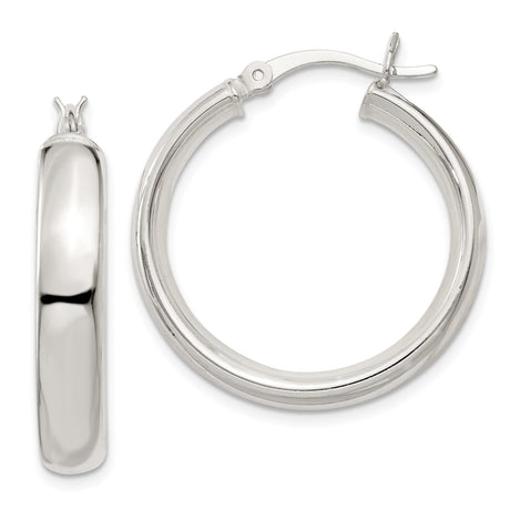 Sterling Silver Hoop Earrings, Medium Round Polished Hoops with Latch Back, Minimalist Classic Design