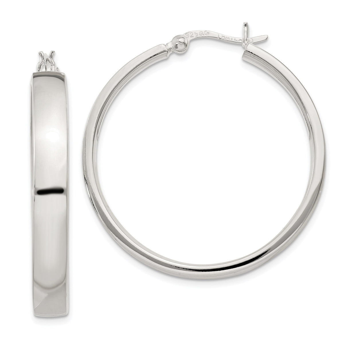 Sterling Silver Hoop Earrings, Classic Round Tube Design with Polished Finish, Medium Size