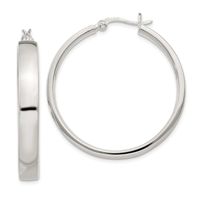 Sterling Silver Hoop Earrings, Classic Round Tube Design with Polished Finish, Medium Size