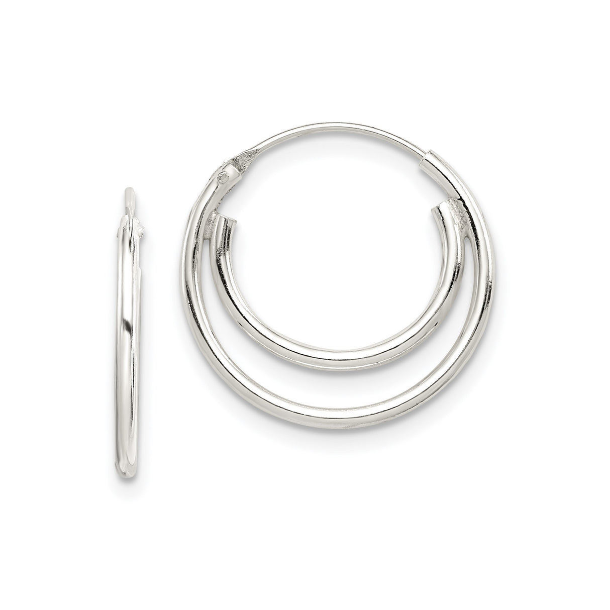 Sterling Silver Double Hoop Earrings, Minimalist Layered Design with Polished Finish