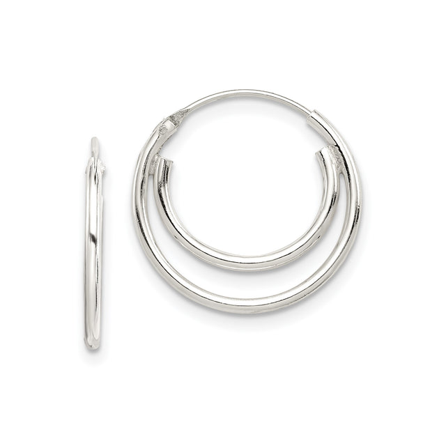 Sterling Silver Double Hoop Earrings, Minimalist Layered Design with Polished Finish