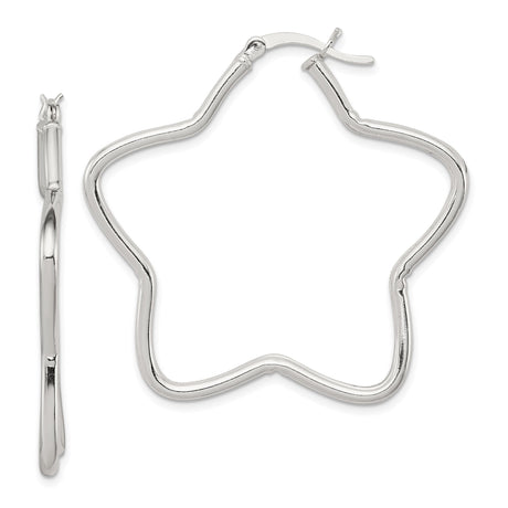 Sterling Silver Star Shaped Hoop Earrings, Modern Geometric Tube Hoops for Women