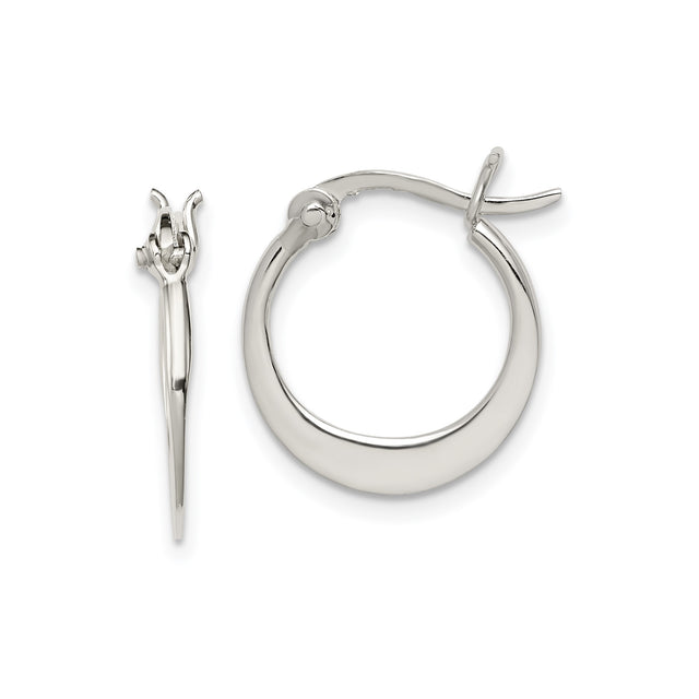 Sterling Silver Hoop Earrings, Smooth Polished Finish, Flat Minimalist Design for Women