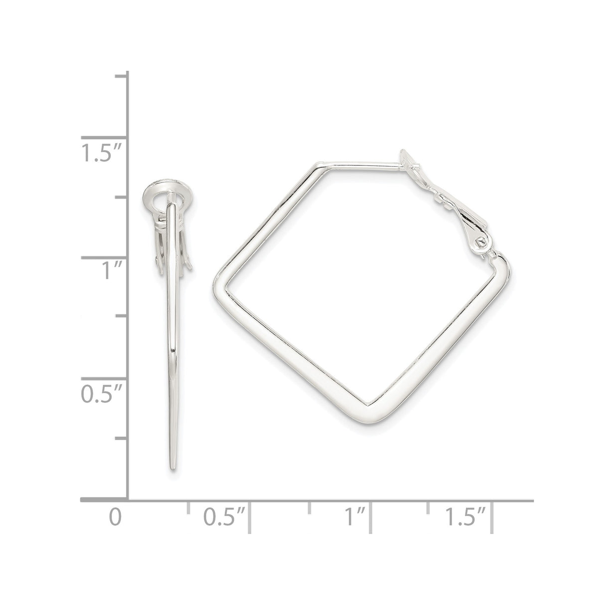 Sterling Silver Square Hoop Earrings, Geometric Minimalist Design with High Polish Finish