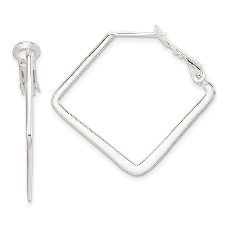 Sterling Silver Square Hoop Earrings, Geometric Minimalist Design with High Polish Finish