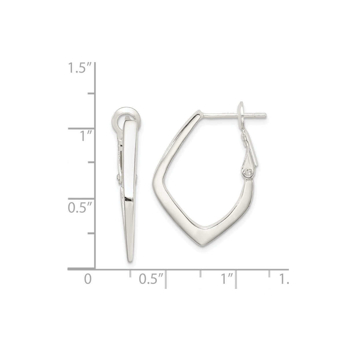 Sterling Silver Hoop Earrings, Modern V Shape Geometric Design, Lightweight Minimalist Style